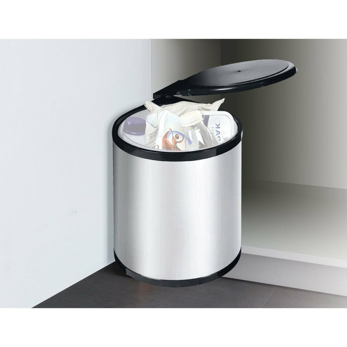 Kitchen Swing Pull Out Bin Stainless Steel Garbage Rubbish Waste Trash Can 14L