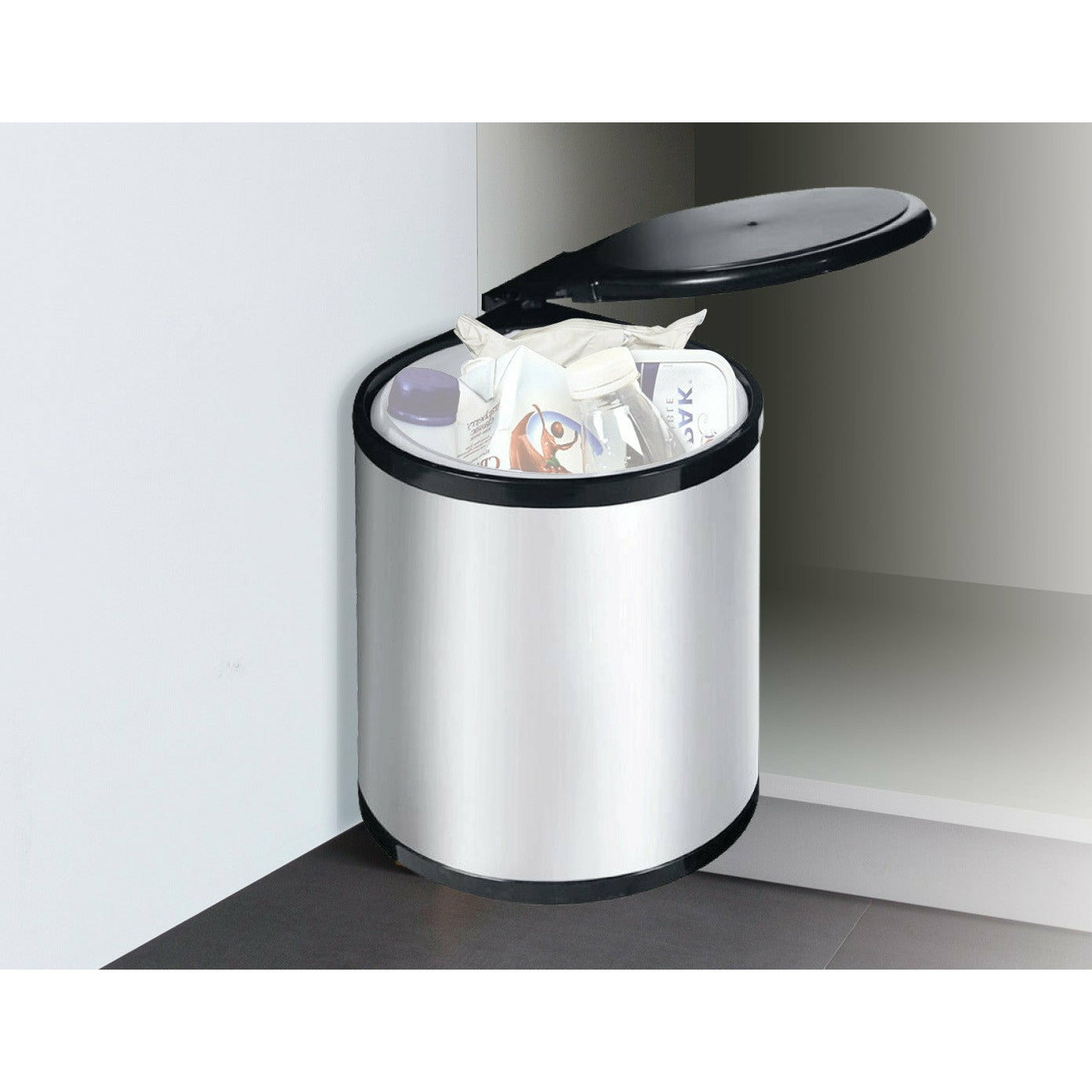 Kitchen Swing Pull Out Bin Stainless Steel Garbage Rubbish Waste Trash Can 14L