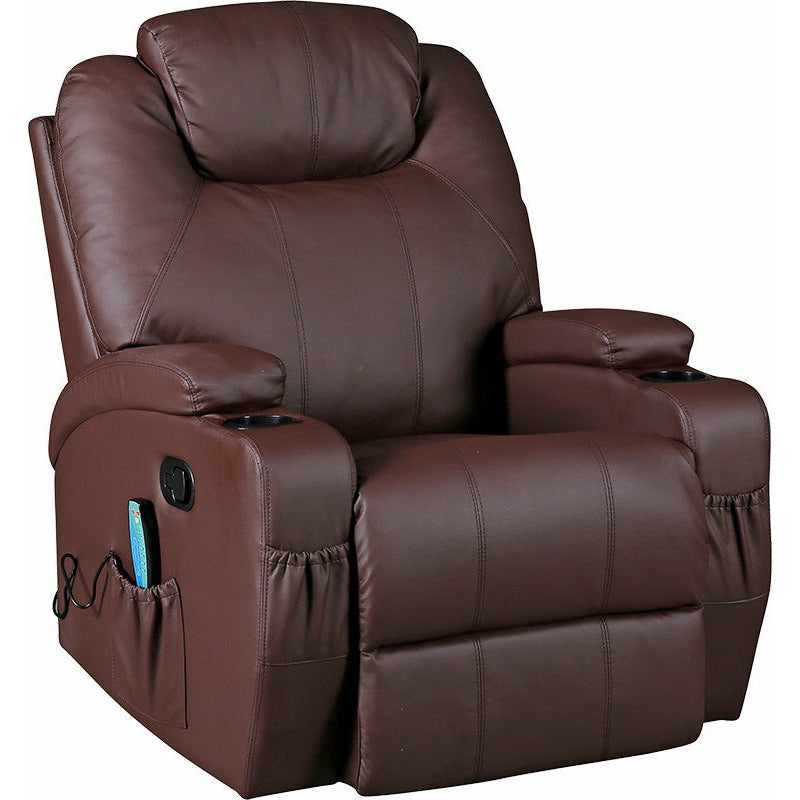 Brown Massage Sofa Chair Recliner 360 Degree Swivel PU Leather Lounge 8 Point Heated