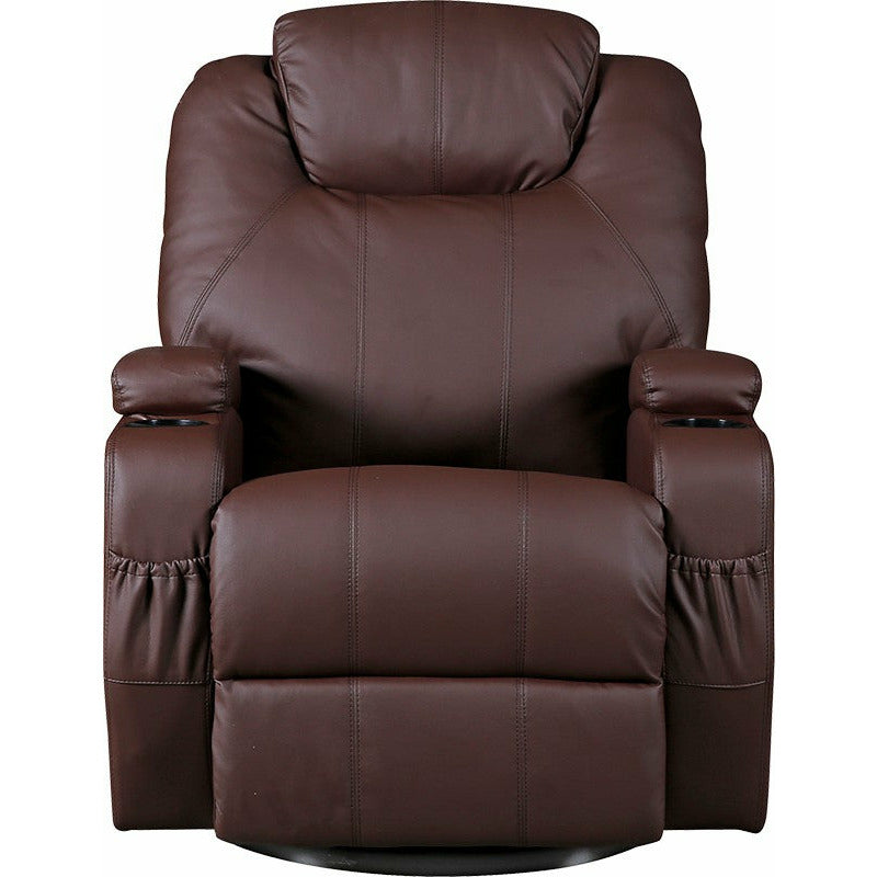 Brown Massage Sofa Chair Recliner 360 Degree Swivel PU Leather Lounge 8 Point Heated