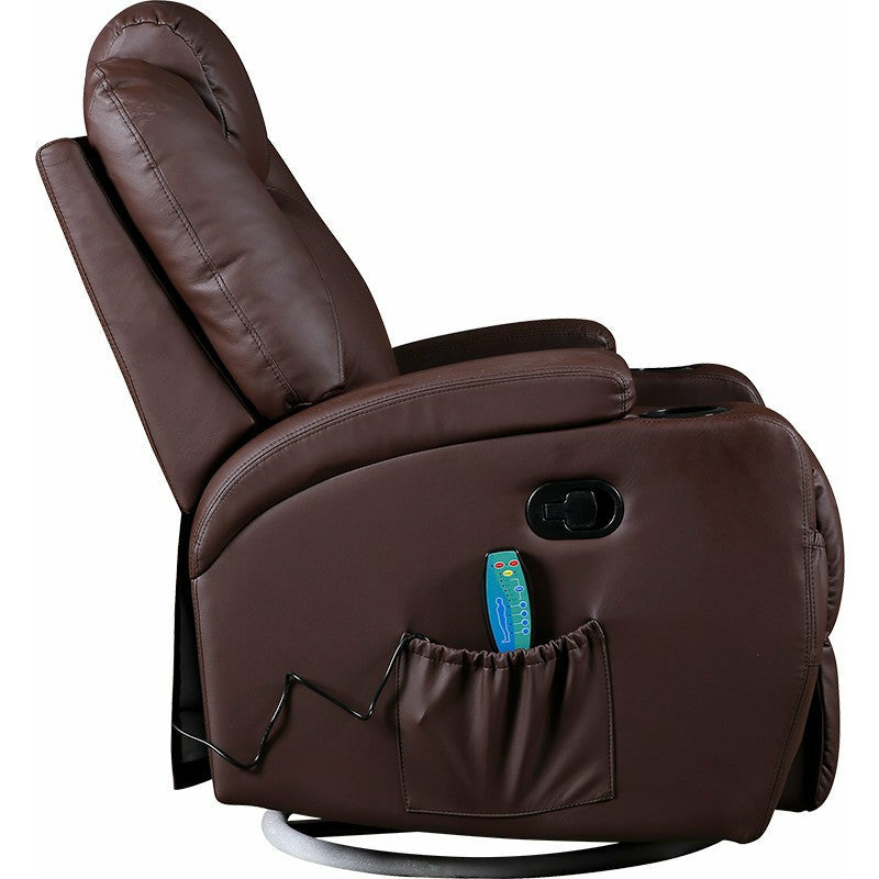 Brown Massage Sofa Chair Recliner 360 Degree Swivel PU Leather Lounge 8 Point Heated