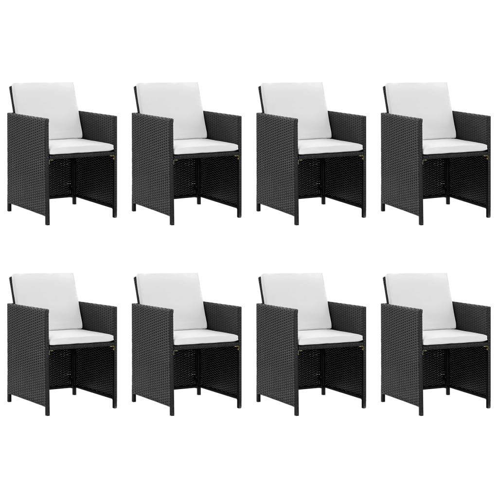 13 Piece Outdoor Dining Set with Cushions Poly Rattan Black