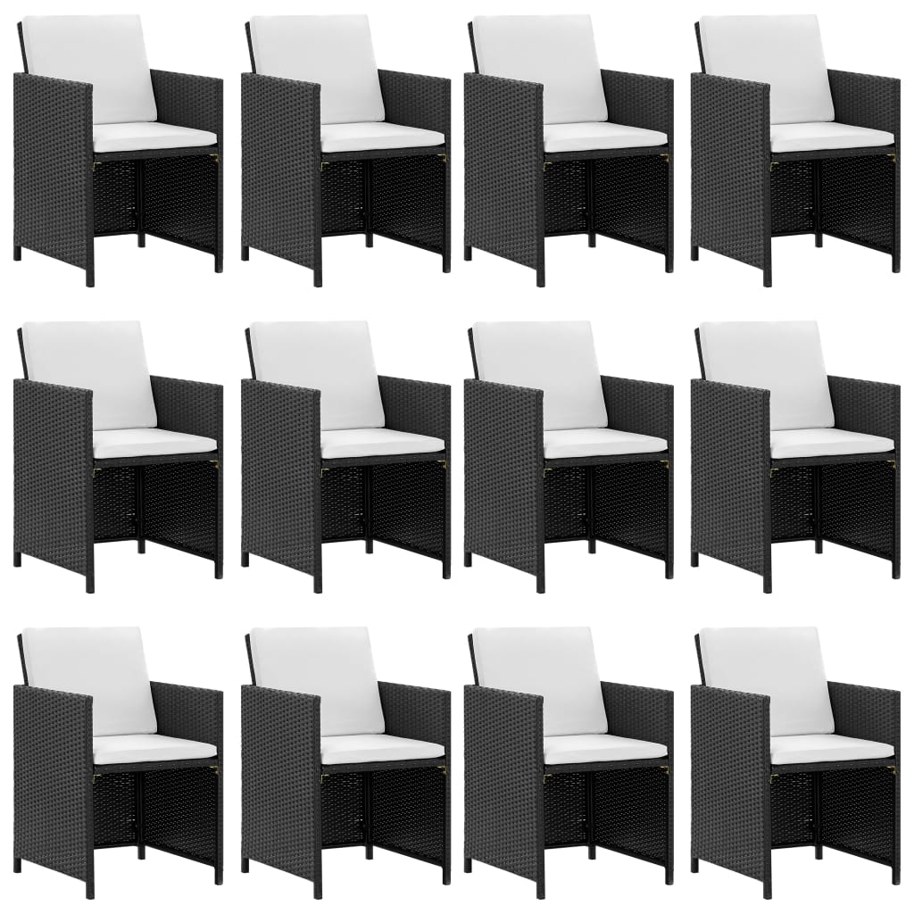 13 Piece Outdoor Dining Set with Cushions Poly Rattan Black