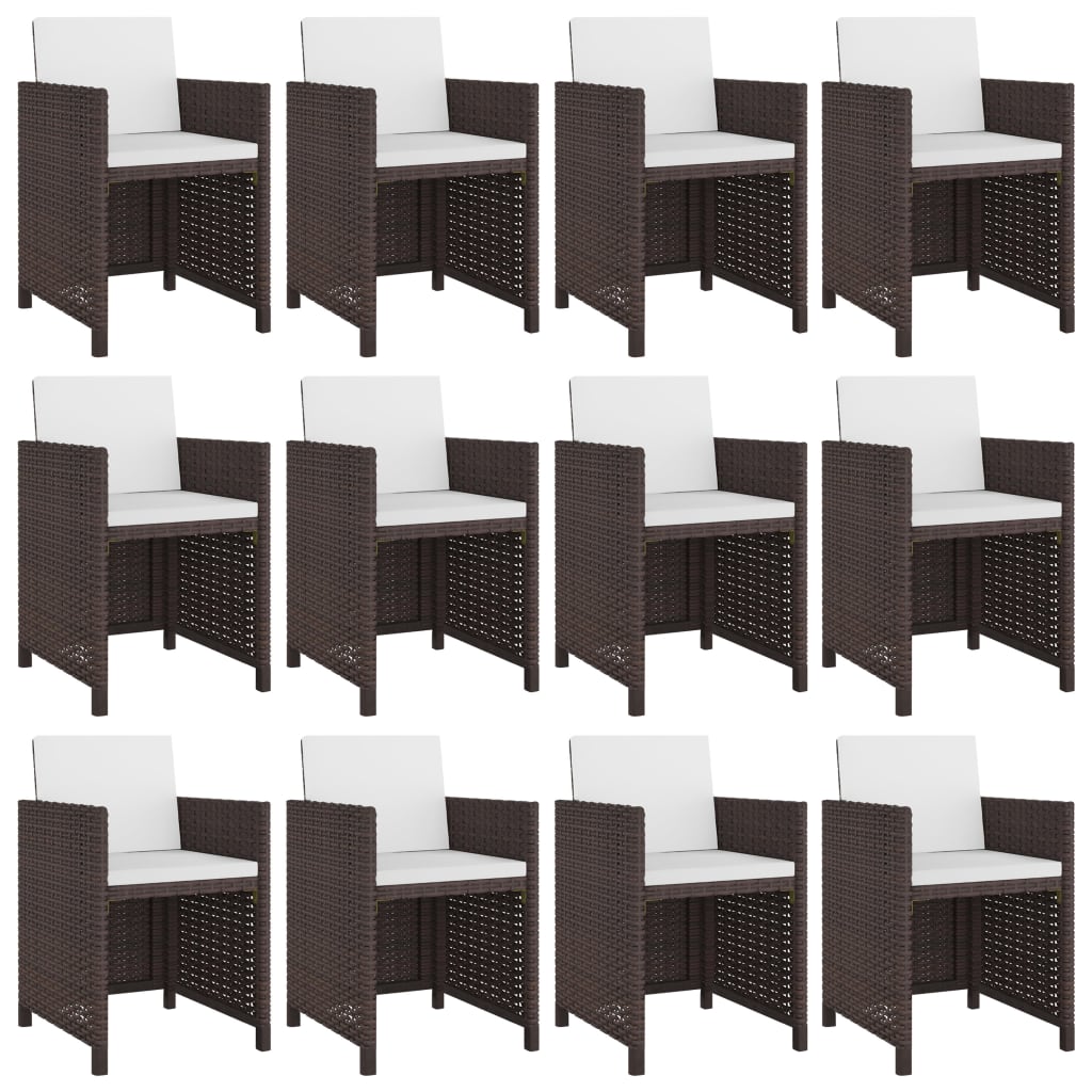 13 Piece Outdoor Dining Set with Cushions Poly Rattan Brown