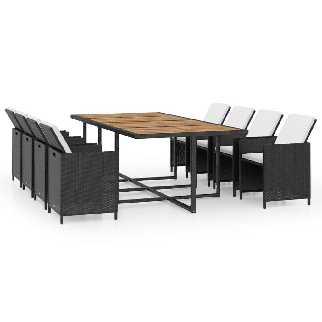 13 Piece Outdoor Dining Set with Cushions Poly Rattan Black