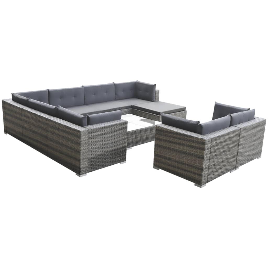 10 Piece Garden Lounge Set with Cushions Poly Rattan Grey