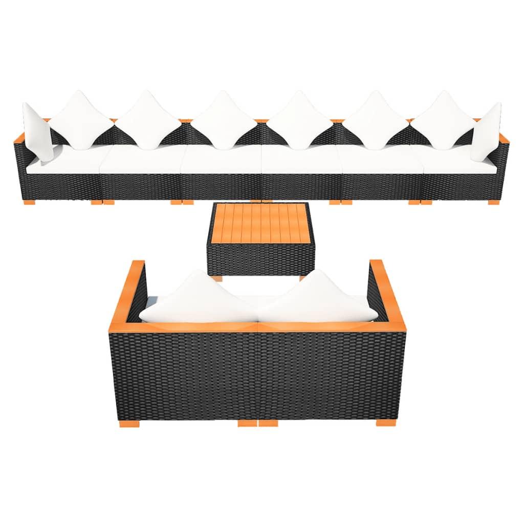 9 Piece Garden Lounge Set with Cushions Poly Rattan Black