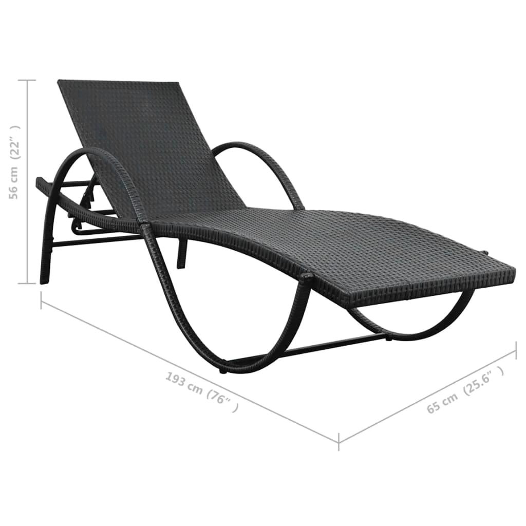 Sun Lounger with Cushion & Table Poly Rattan Black