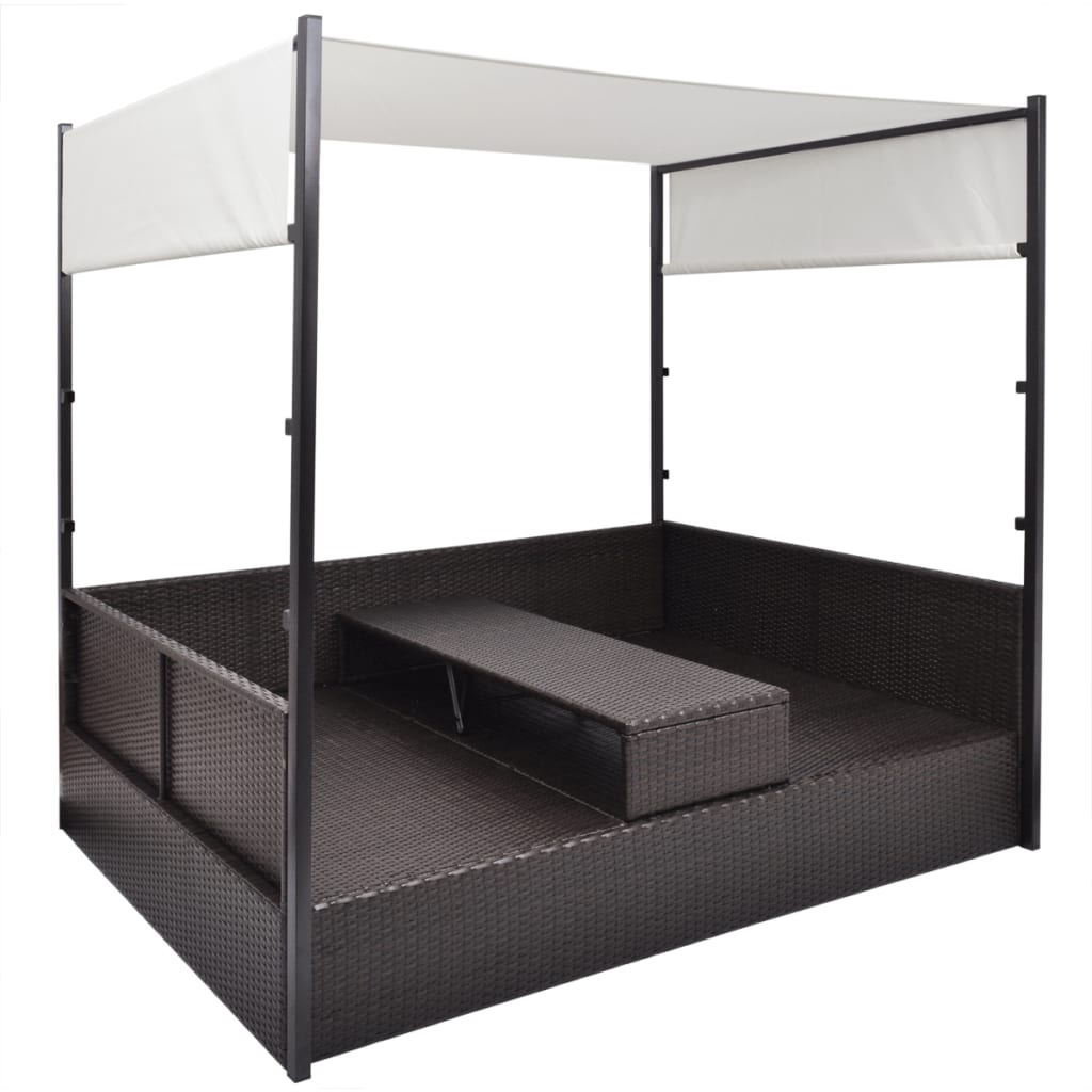 Garden Bed with Canopy Brown 190x130 cm Poly Rattan