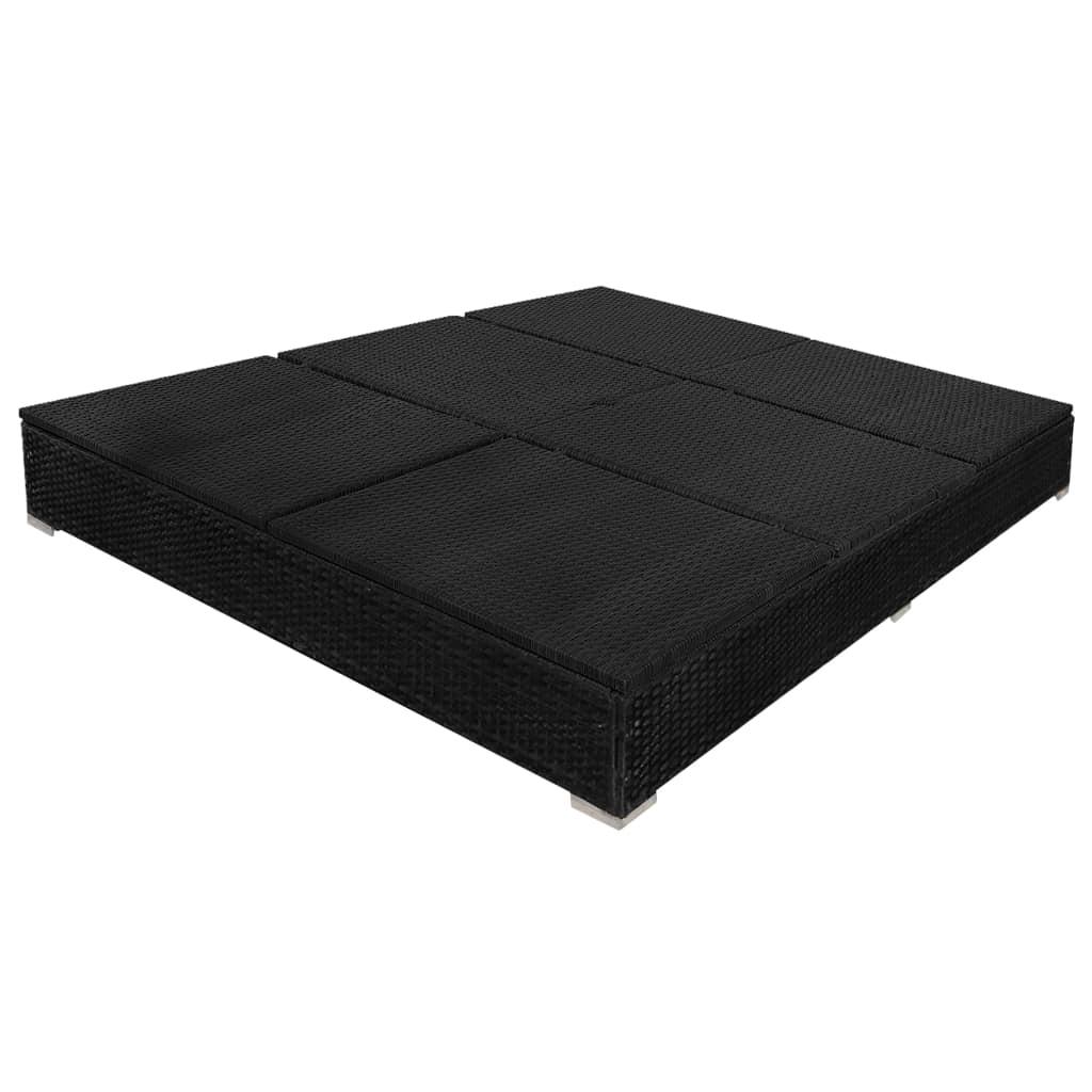 Outdoor Lounge Bed with Umbrella Poly Rattan Black