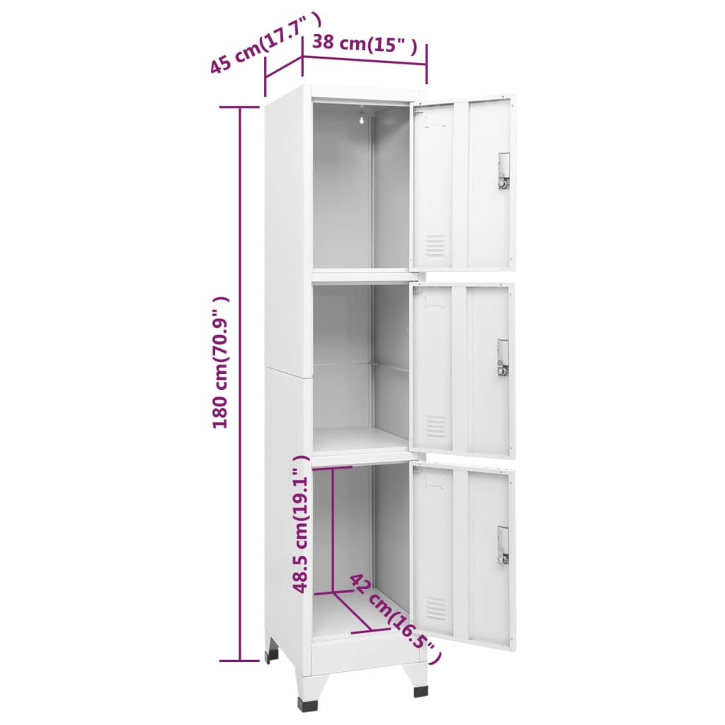 Locker Cabinet with 3 Compartments 38x45x180 cm