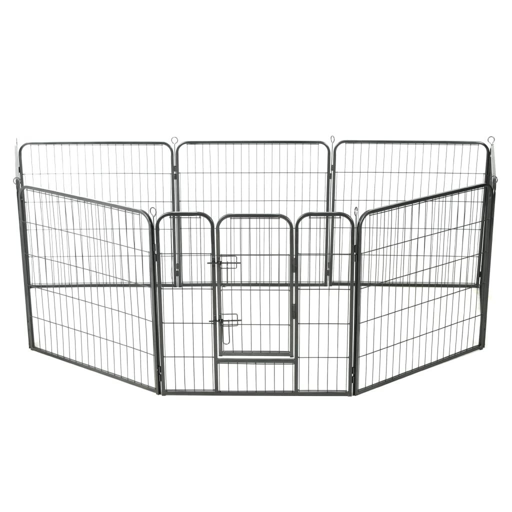 Dog Playpen 8 Panels Steel 80x80 cm Black