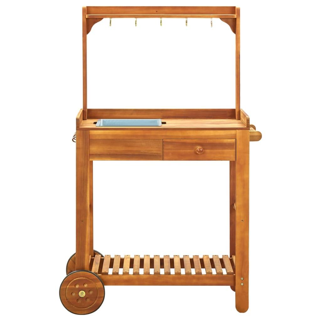 Garden Kitchen Trolley Solid Wood Acacia 92x43.5x141.5 cm