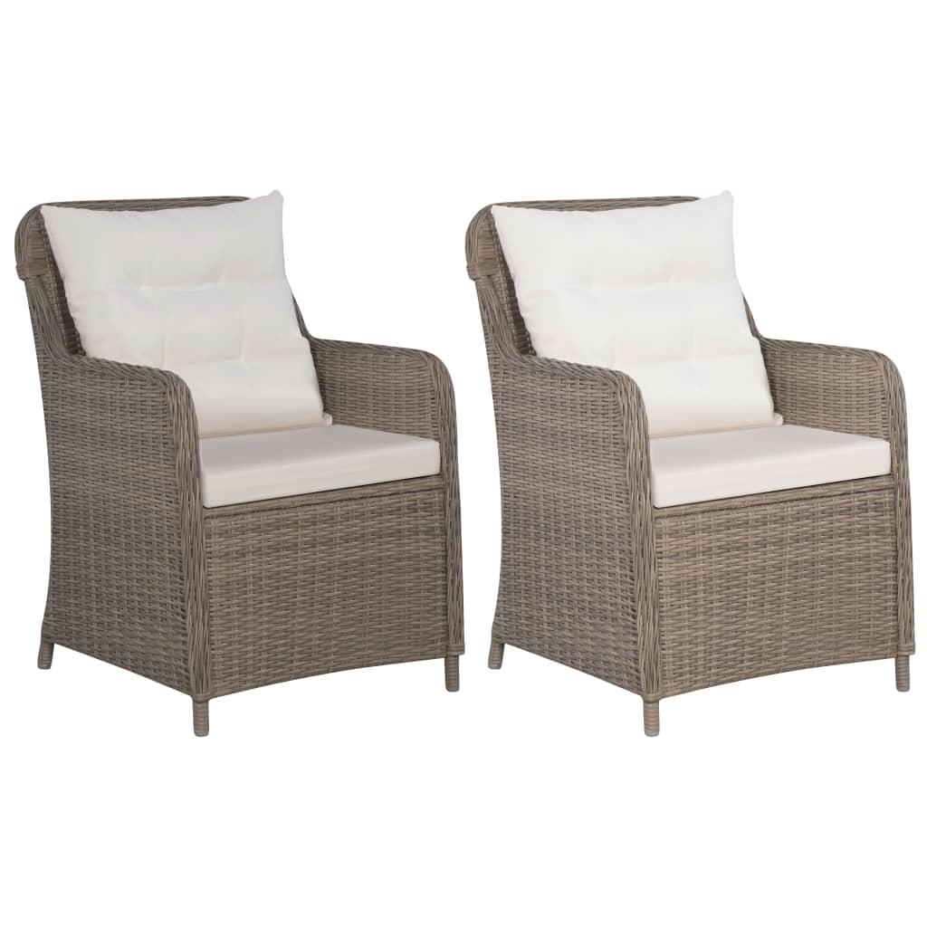 Outdoor Chairs with Cushions 2 pcs Poly Rattan Brown