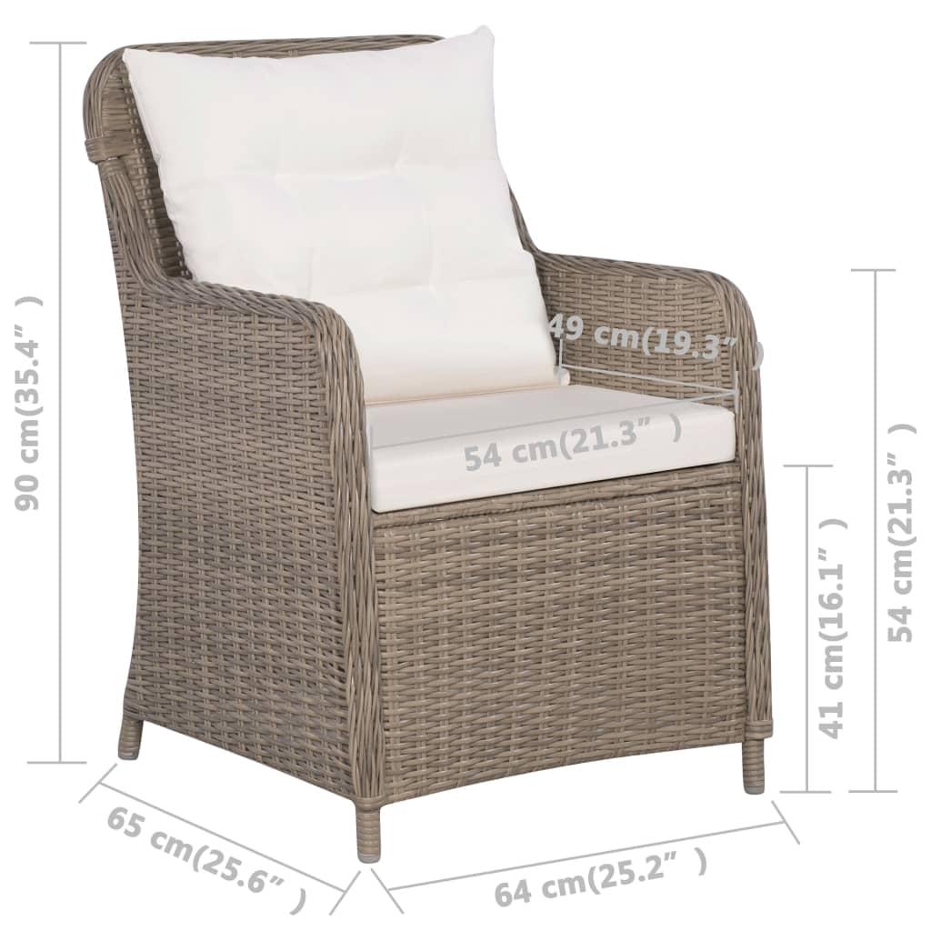 Outdoor Chairs with Cushions 2 pcs Poly Rattan Brown