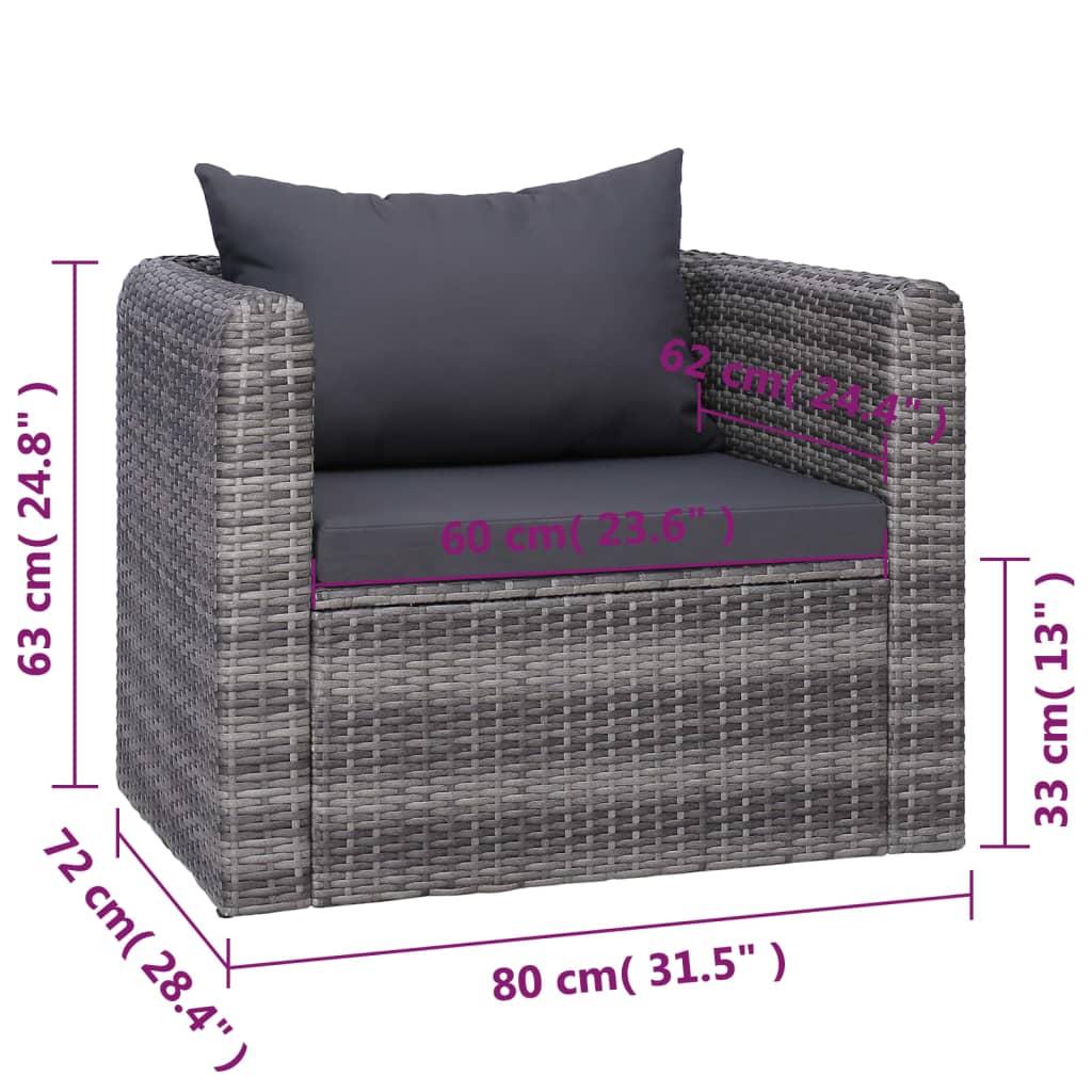 7 Piece Garden Sofa Set with Cushions & Pillows Poly Rattan Grey