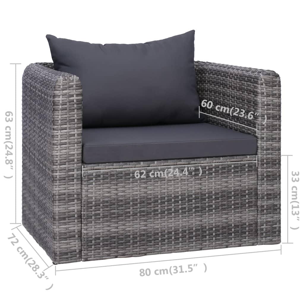 6 Piece Garden Sofa Set with Cushions & Pillows Poly Rattan Grey
