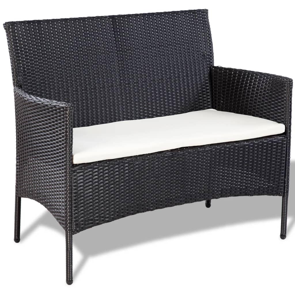 Garden Sofa Set 7 Pieces Poly Rattan Black and Cream White