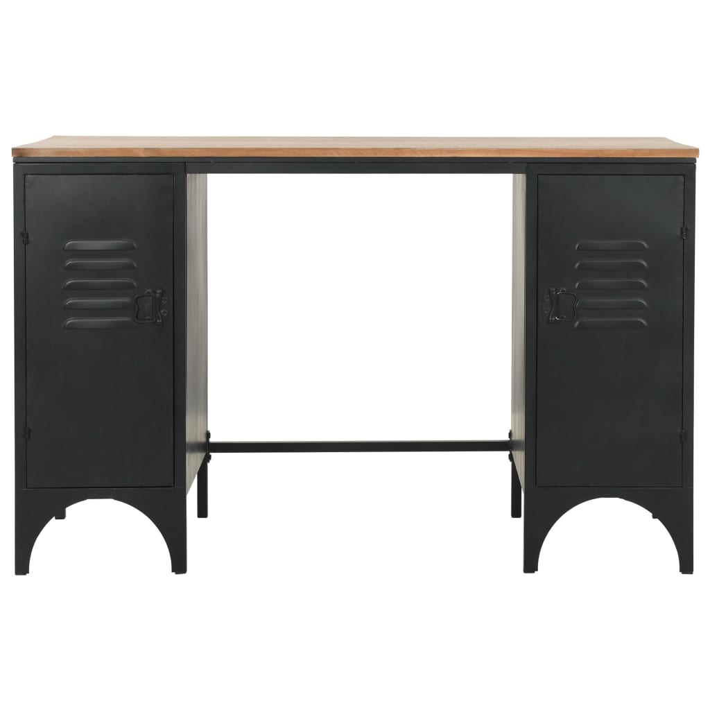 Double Pedestal Desk Solid Firwood and Steel 120x50x76 cm