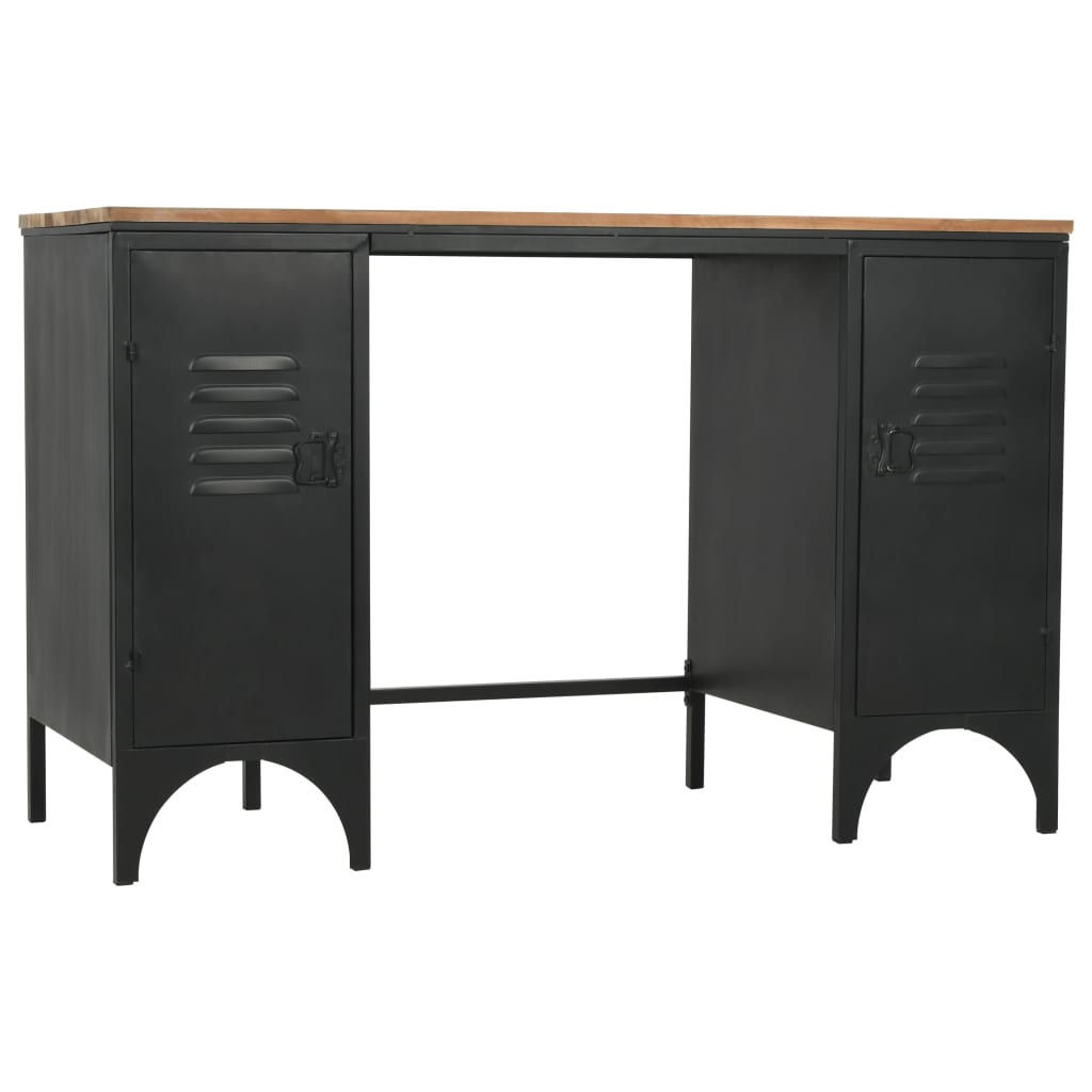 Double Pedestal Desk Solid Firwood and Steel 120x50x76 cm