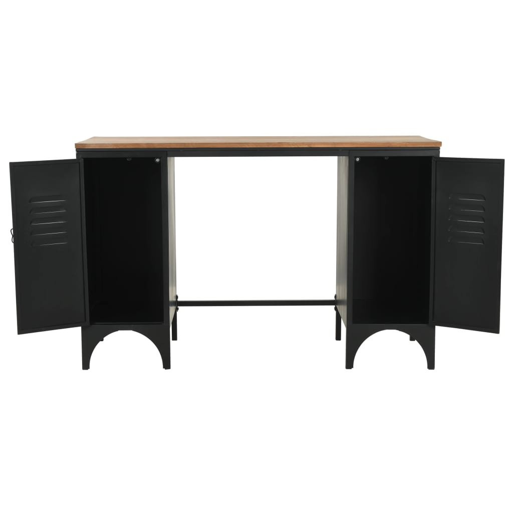 Double Pedestal Desk Solid Firwood and Steel 120x50x76 cm