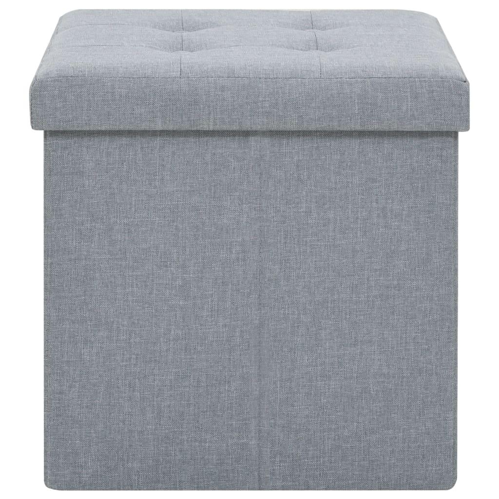 Folding Storage Stools 2 pcs Light Grey Faux Linen