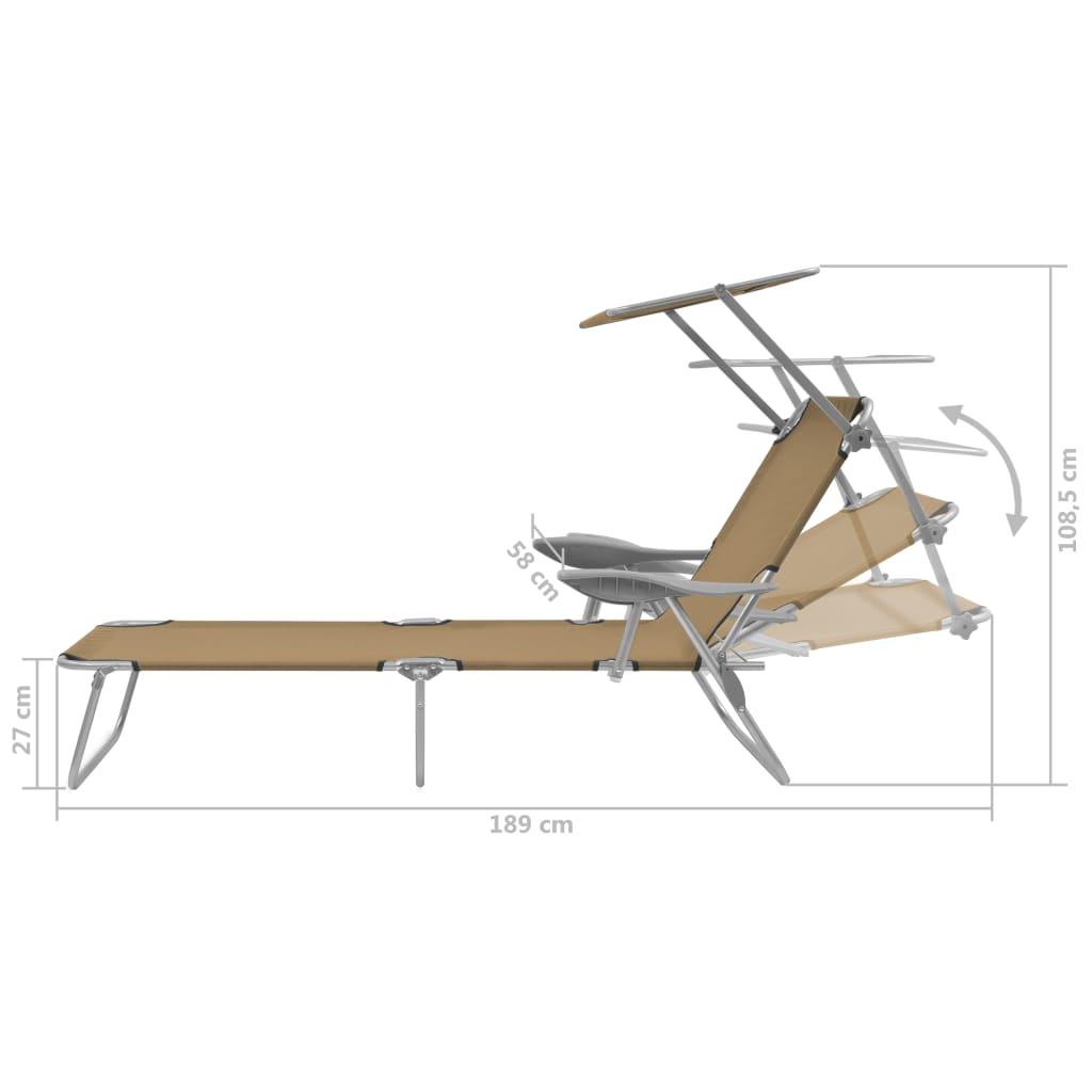 Folding Sun Lounger with Canopy Steel Taupe