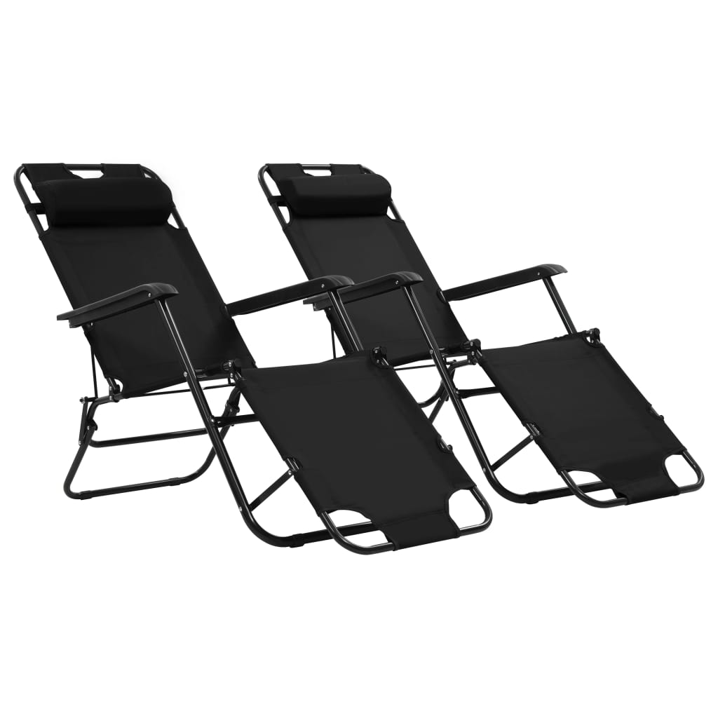 Folding Sun Loungers 2 pcs with Footrests Steel Black