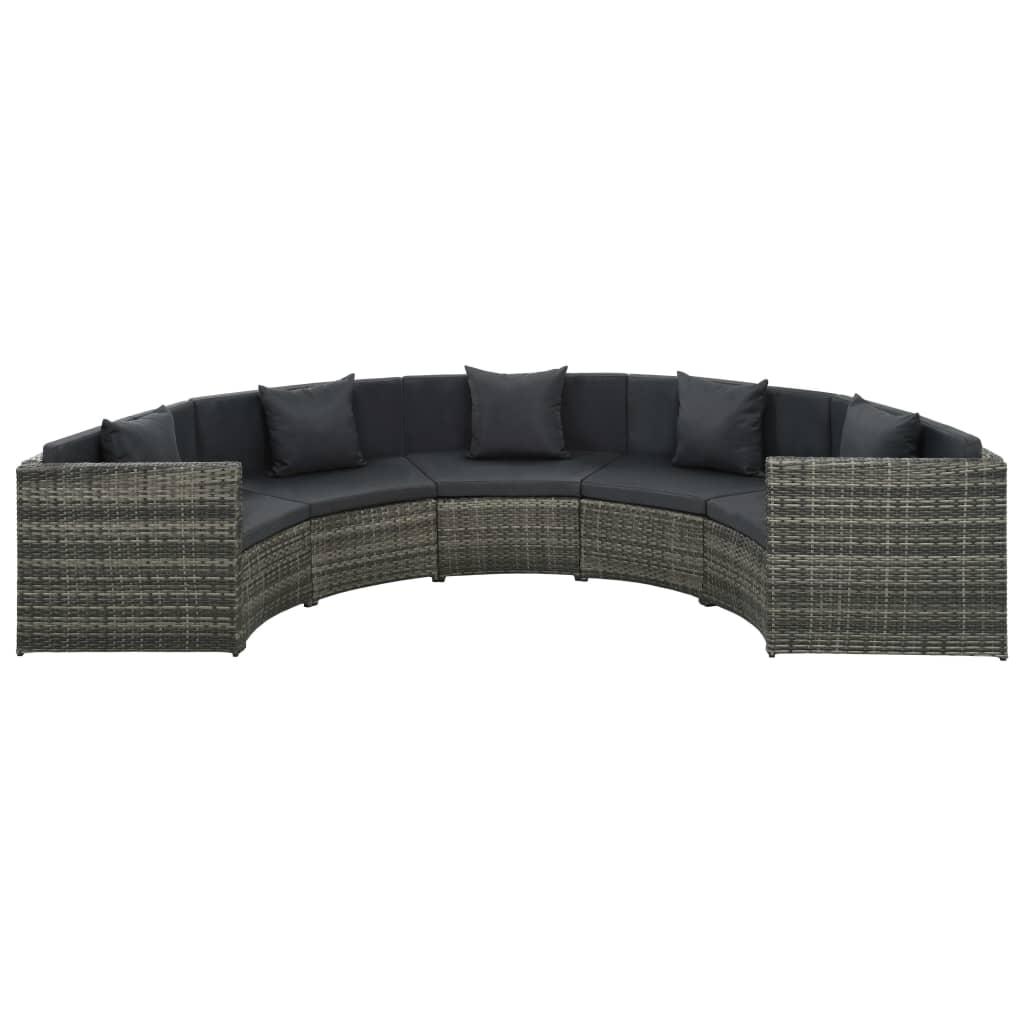 7 Piece Garden Lounge Set with Cushions Poly Rattan Grey