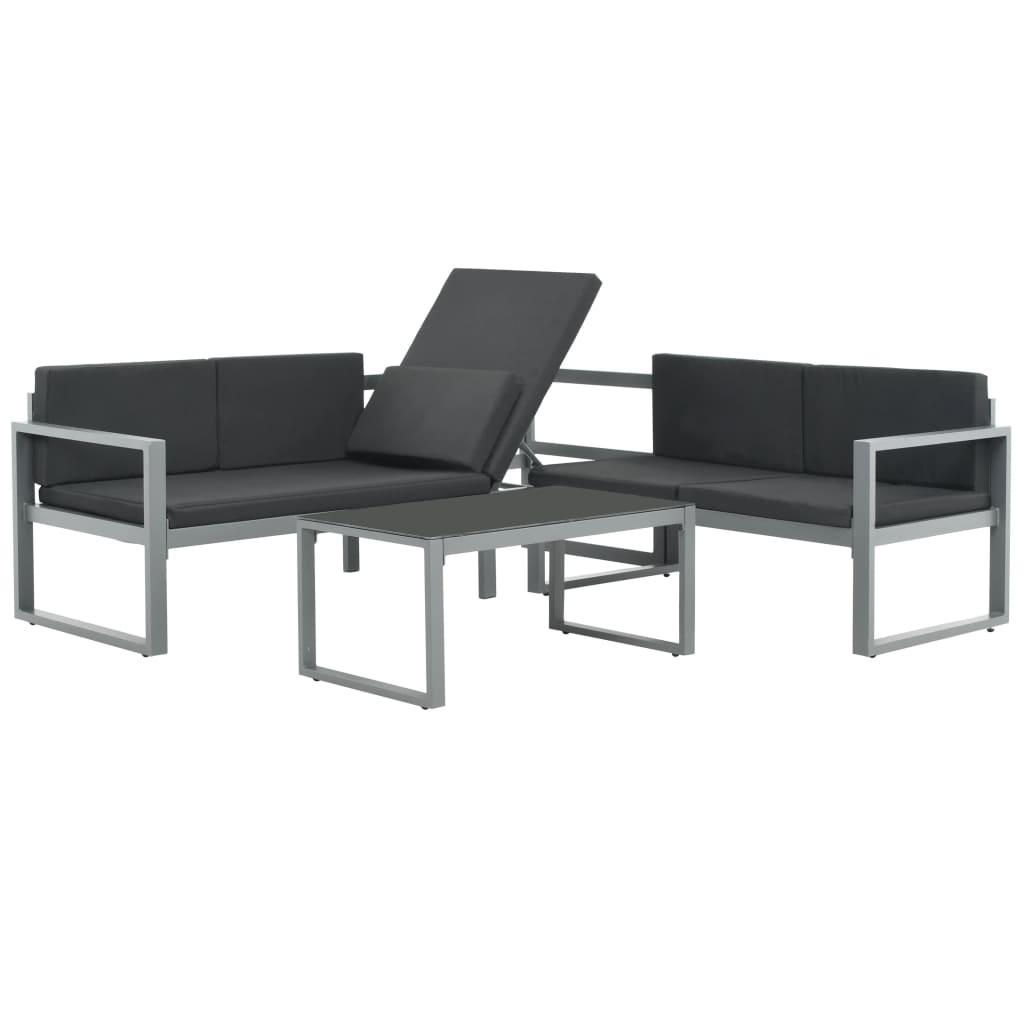 3 Piece Garden Lounge Set with Cushions Aluminium Black