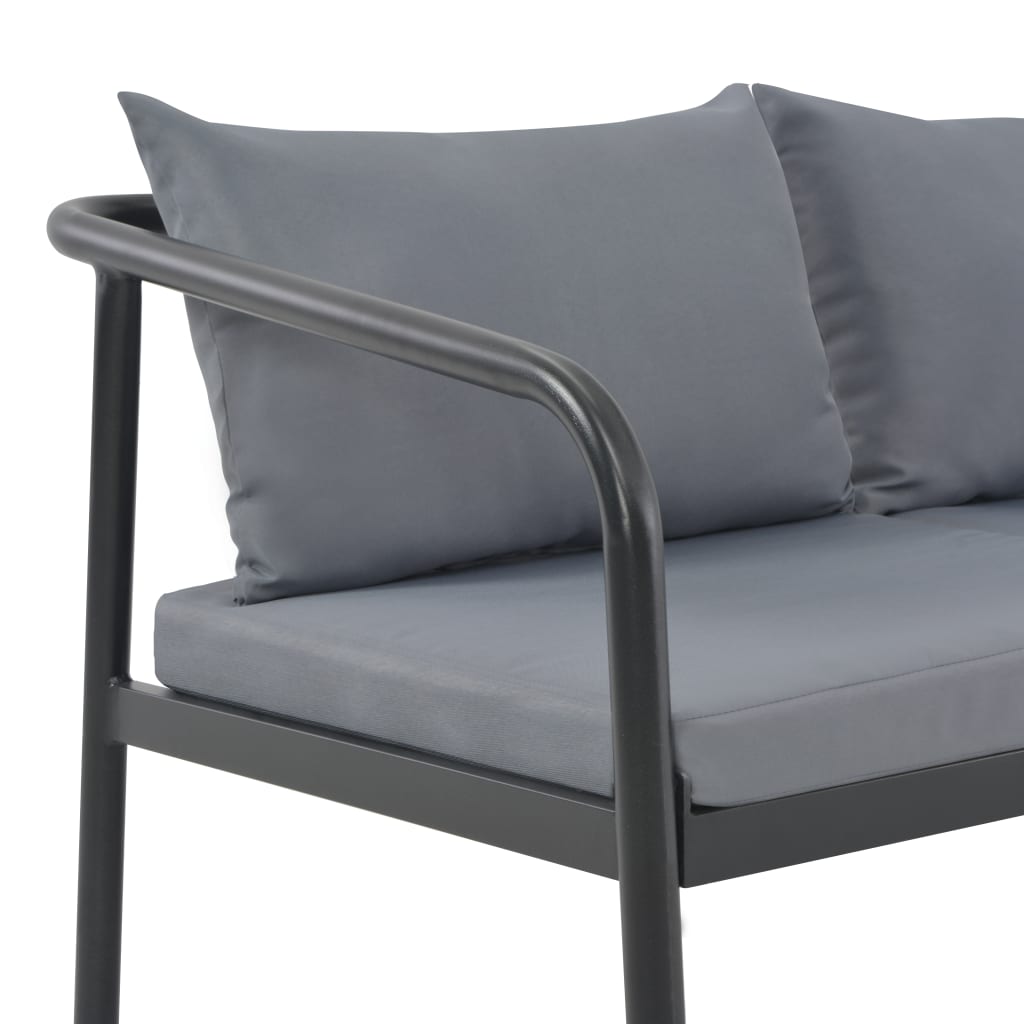 2 Seater Garden Bench with Cushions Grey Aluminium