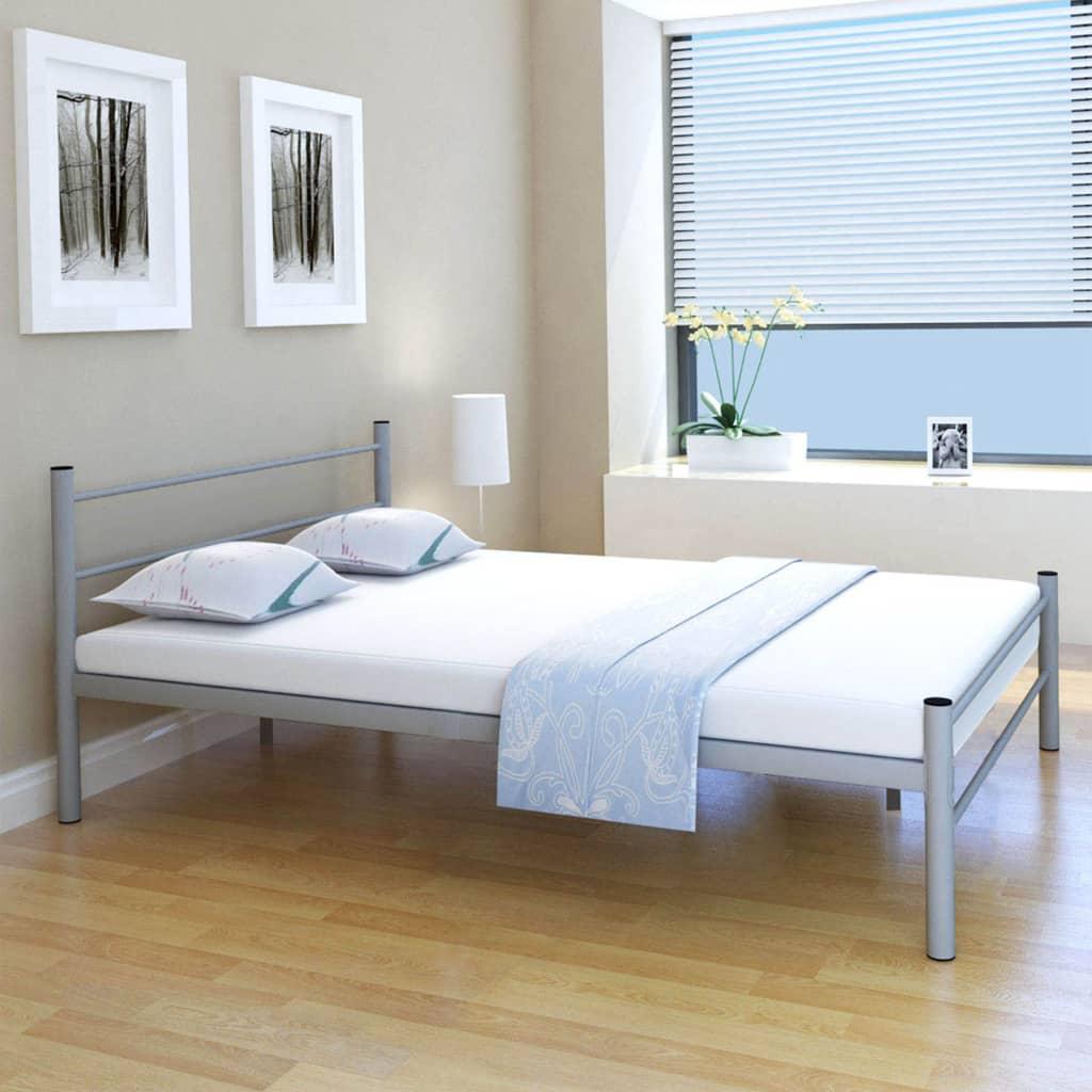 Bed Frame without Mattress Grey Metal Double Size
