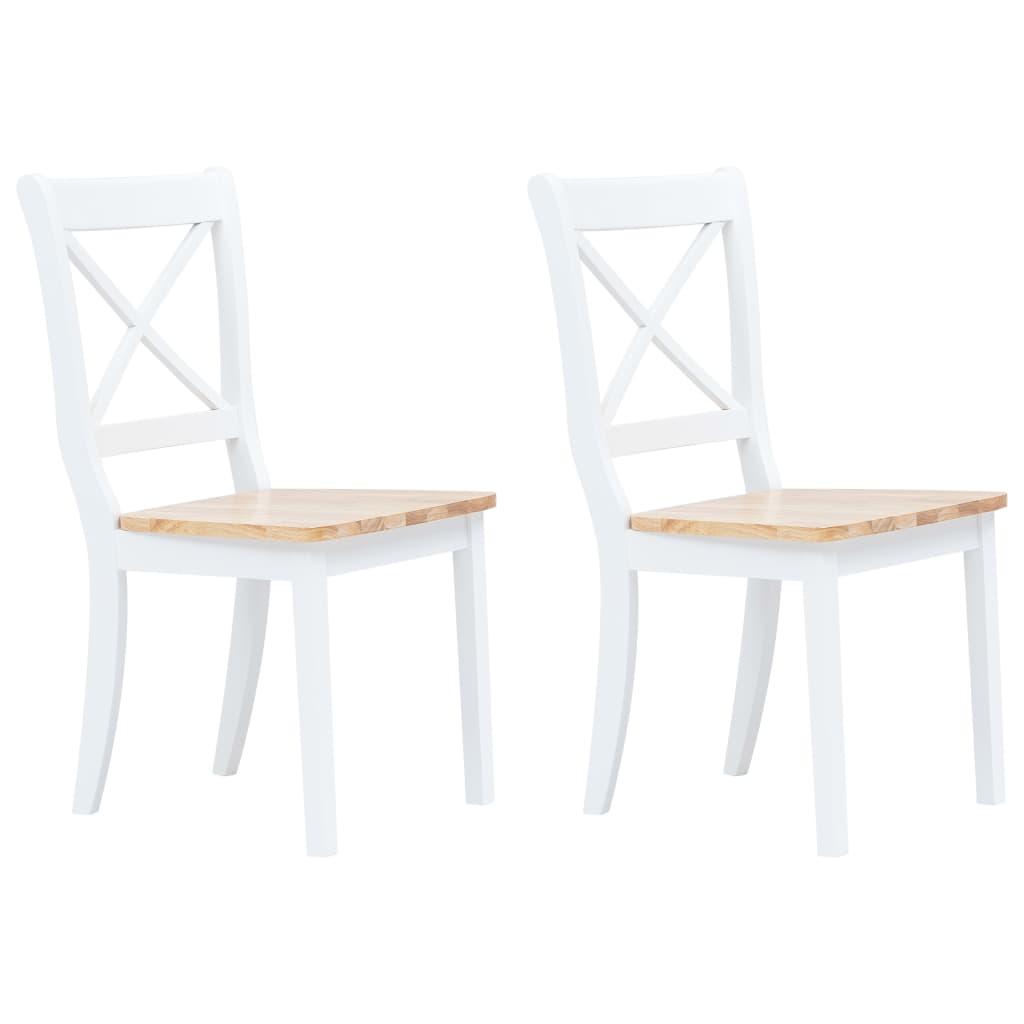 Dining Chairs 2 pcs White and Light Wood Solid Rubber Wood