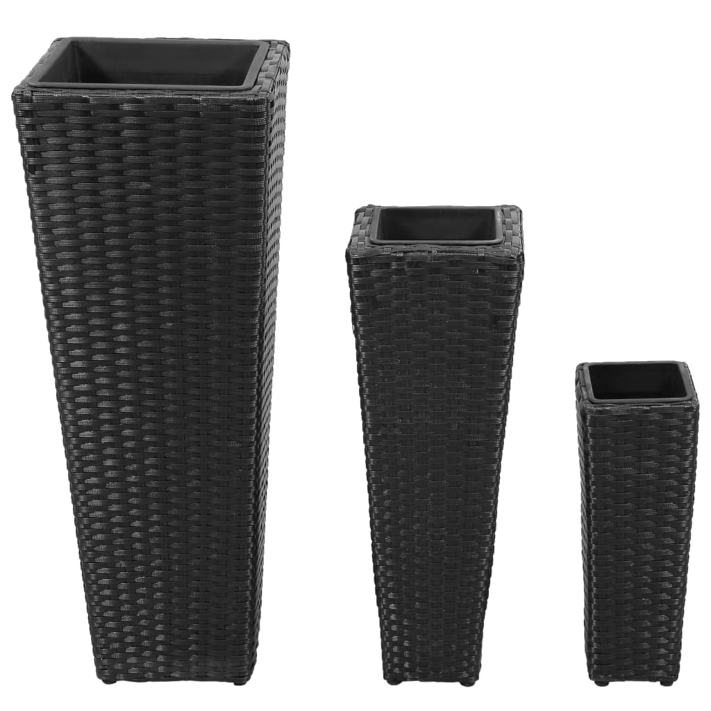 3 Rattan Flower Raised Beds Black