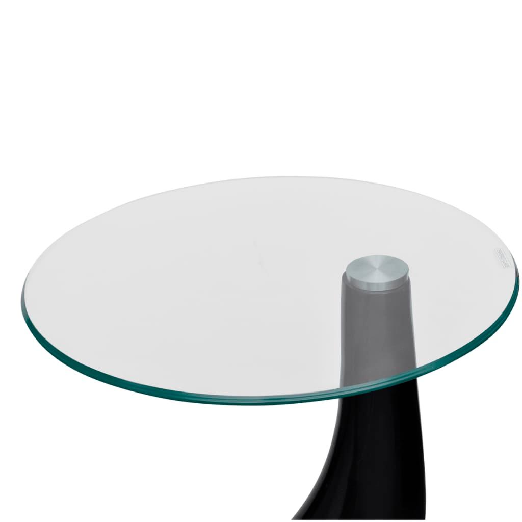 Coffee Table 2 pcs with Round Glass Top High Gloss Black