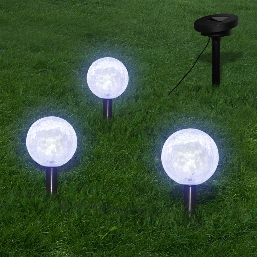 Solar Bowl 3 LED Garden Lights with Spike Anchors &amp; Solar Panel