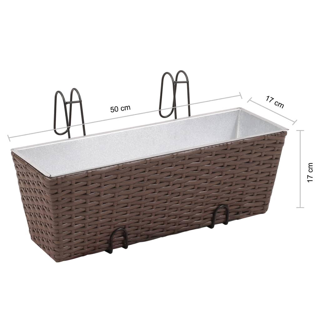 Balcony Trapezoid Rattan Planter Set 50 cm 2 pcs Brown