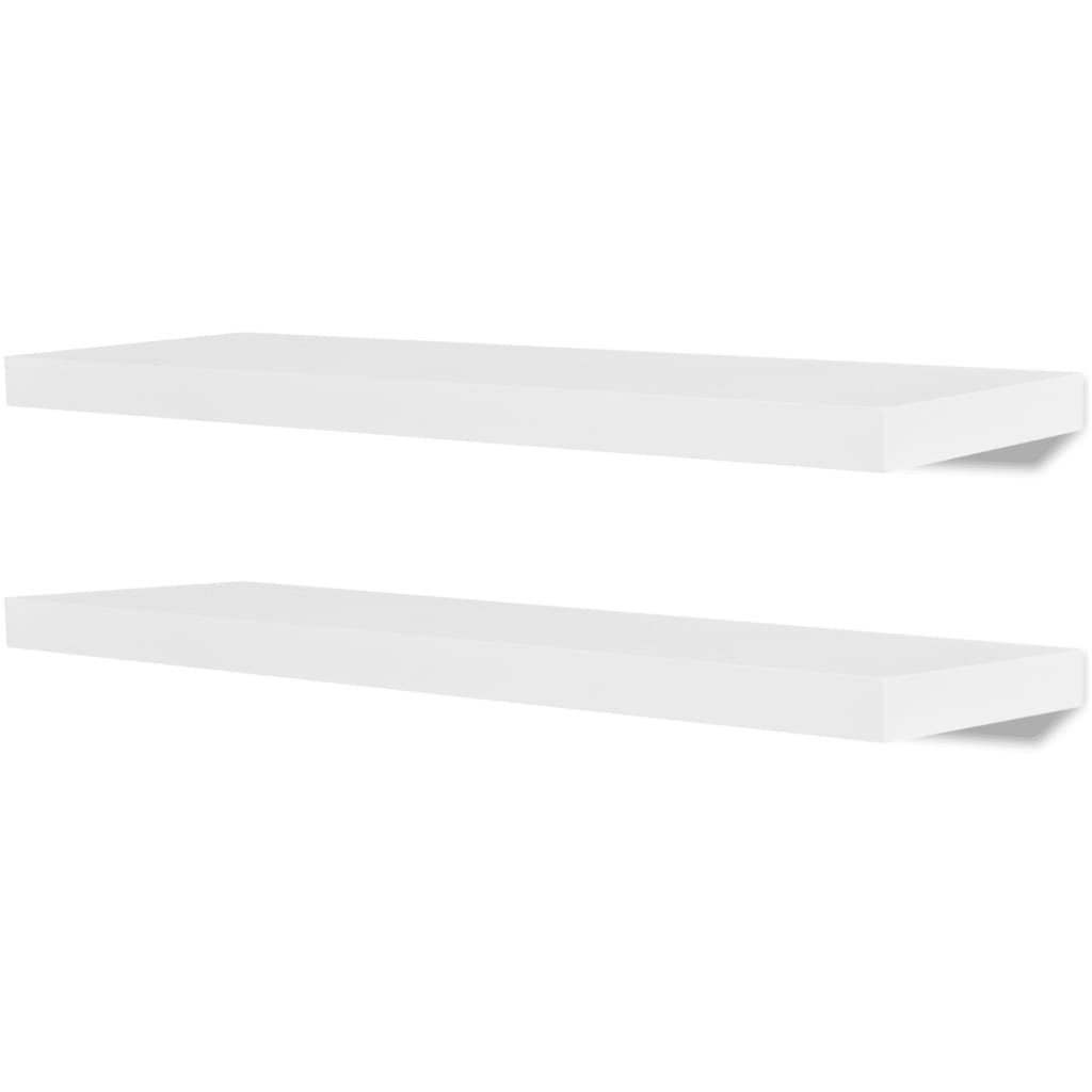 2 White MDF Floating Wall Display Shelves Book/DVD Storage
