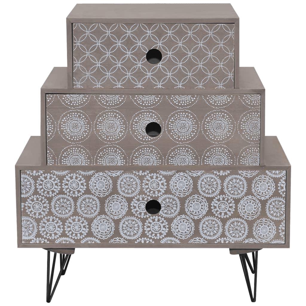 Nightstand with 3 Drawers Grey and Brown