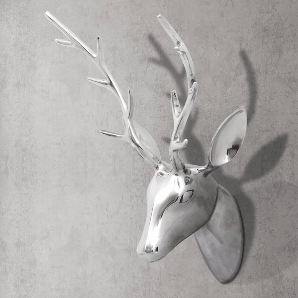 Wall Mounted Aluminium Deer&#39;s Head Decoration Silver 62 cm