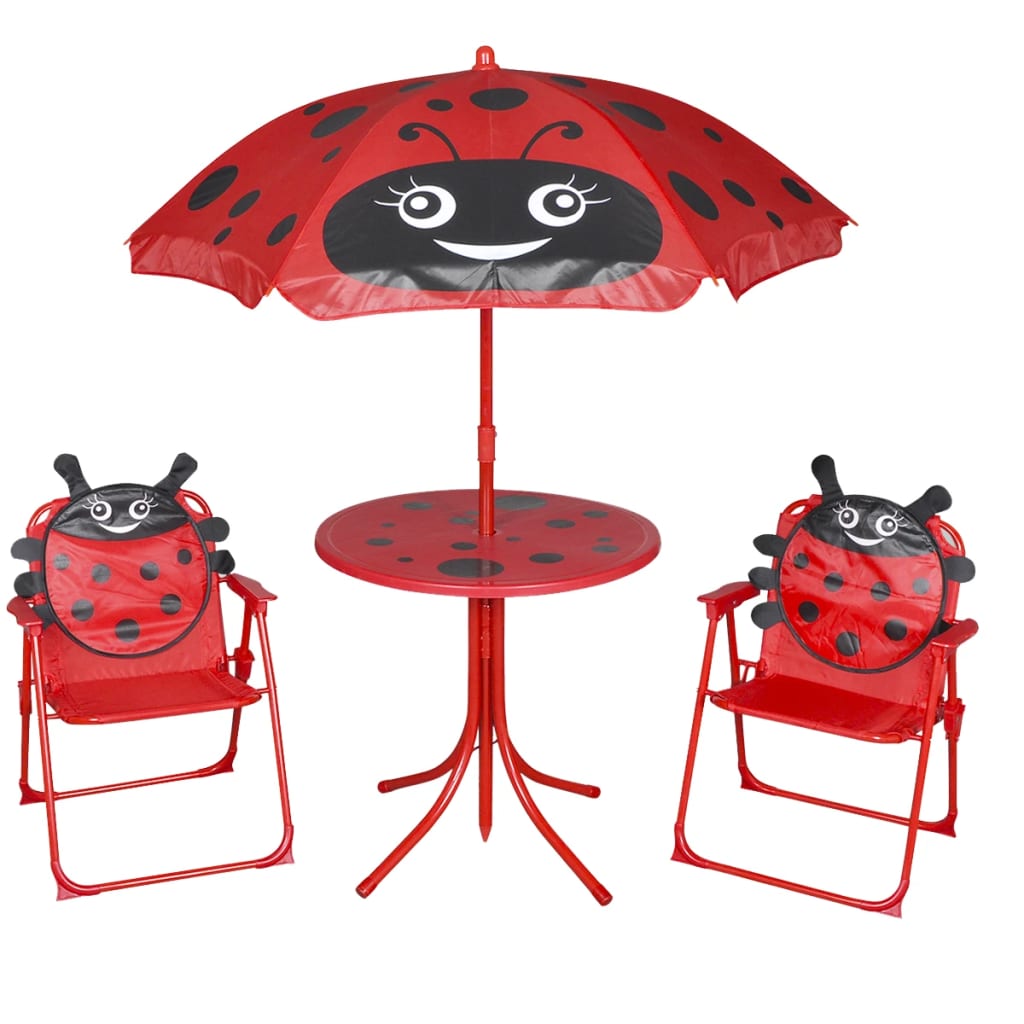 3 Piece Kids&#39; Garden Bistro Set with Parasol Red