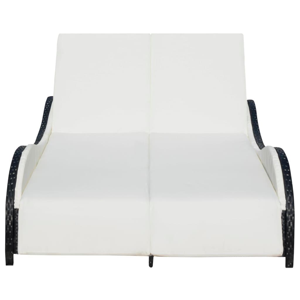 Double Sun Lounger with Cushion Poly Rattan Black
