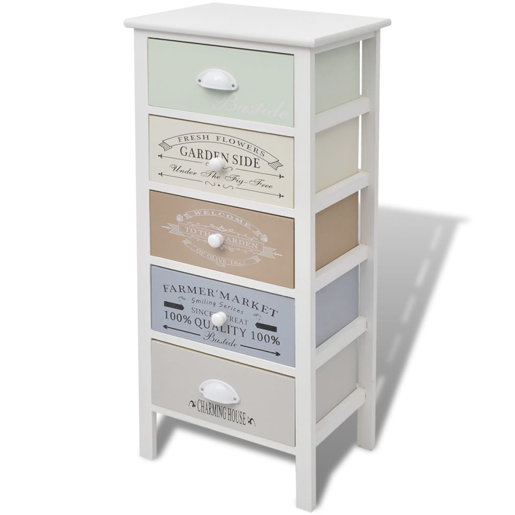 French Storage Cabinet 5 Drawers Wood