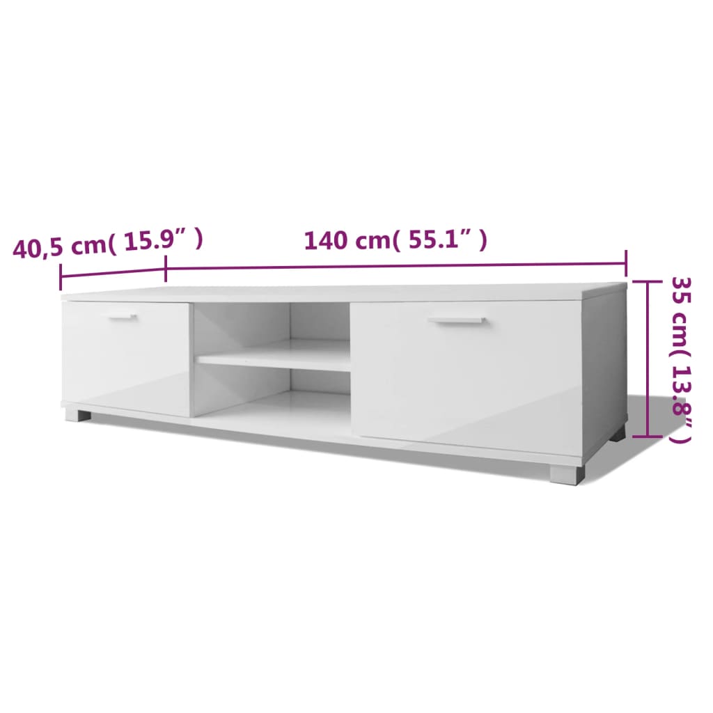 TV Cabinet High-Gloss White 140x40.5x35 cm