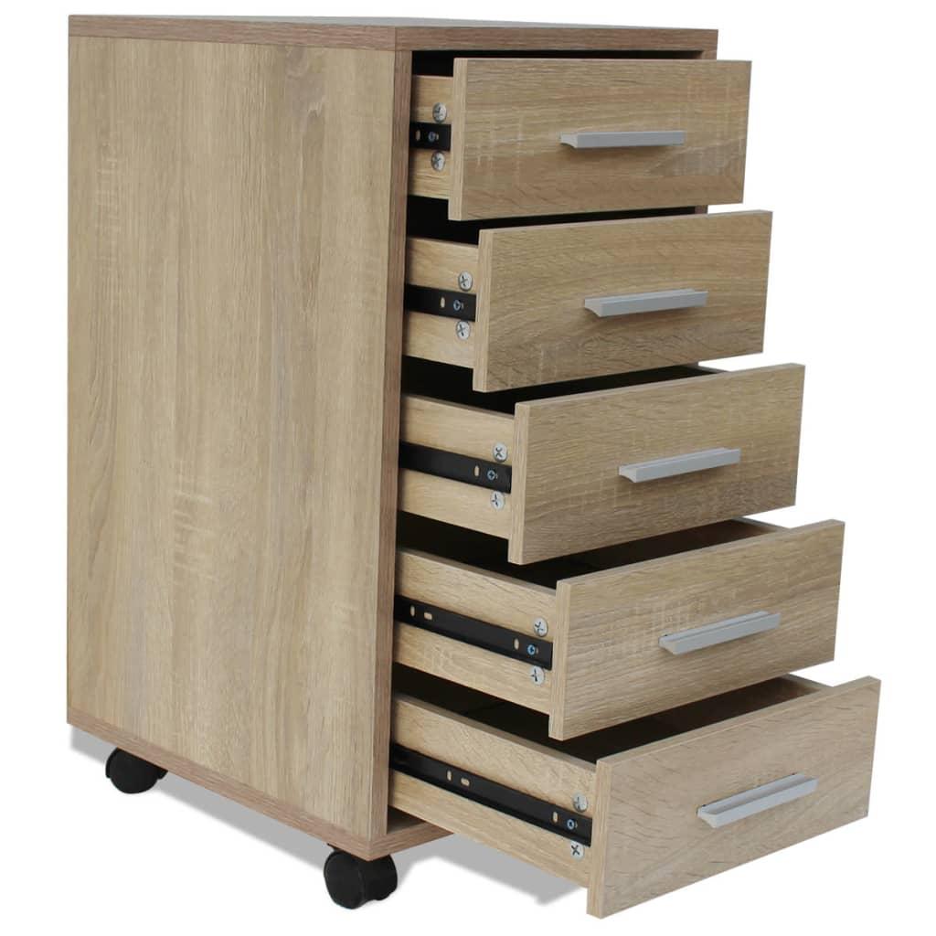 Office Drawer Unit with Castors 5 Drawers Oak