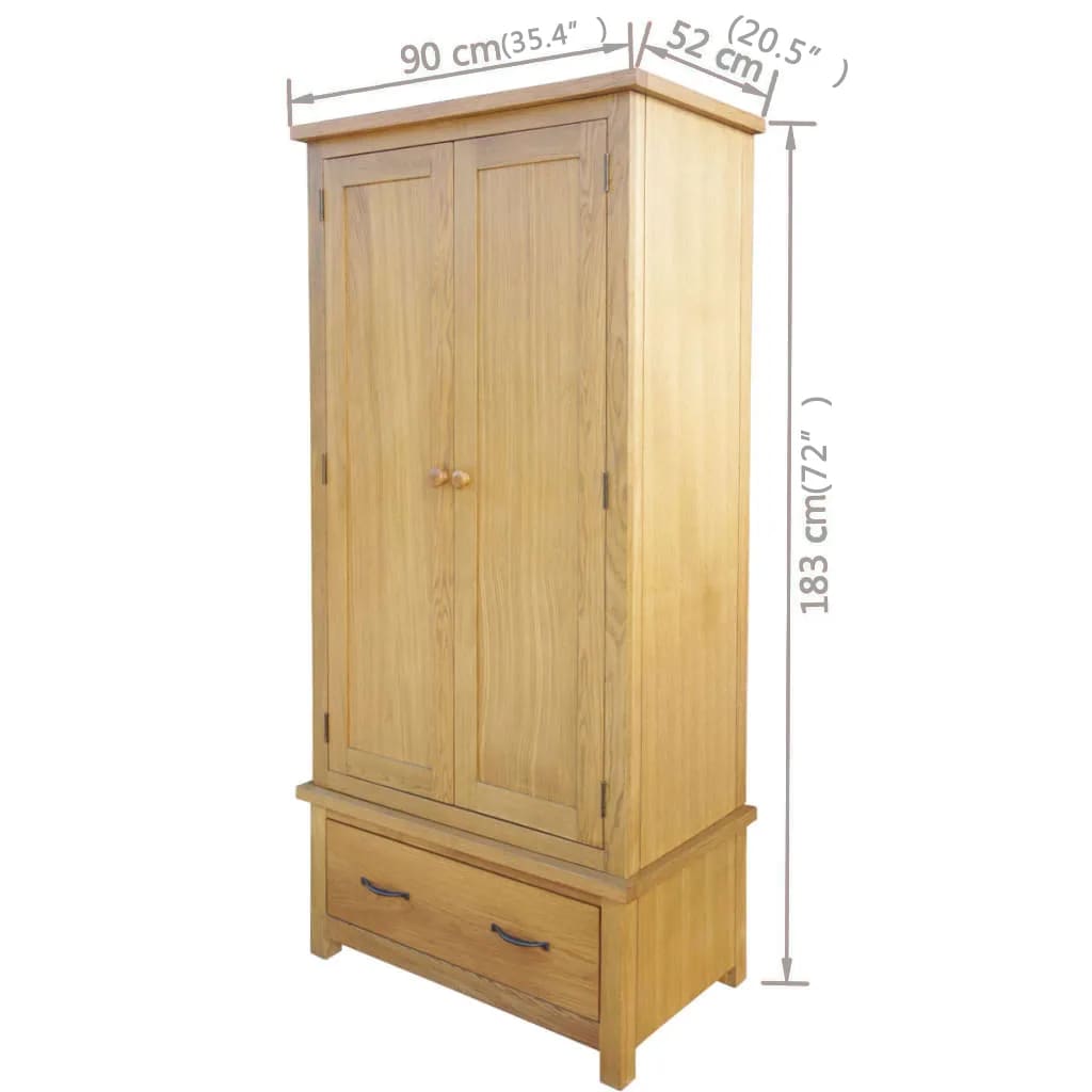 Wardrobe with 1 Drawer 90x52x183 cm Solid Oak Wood