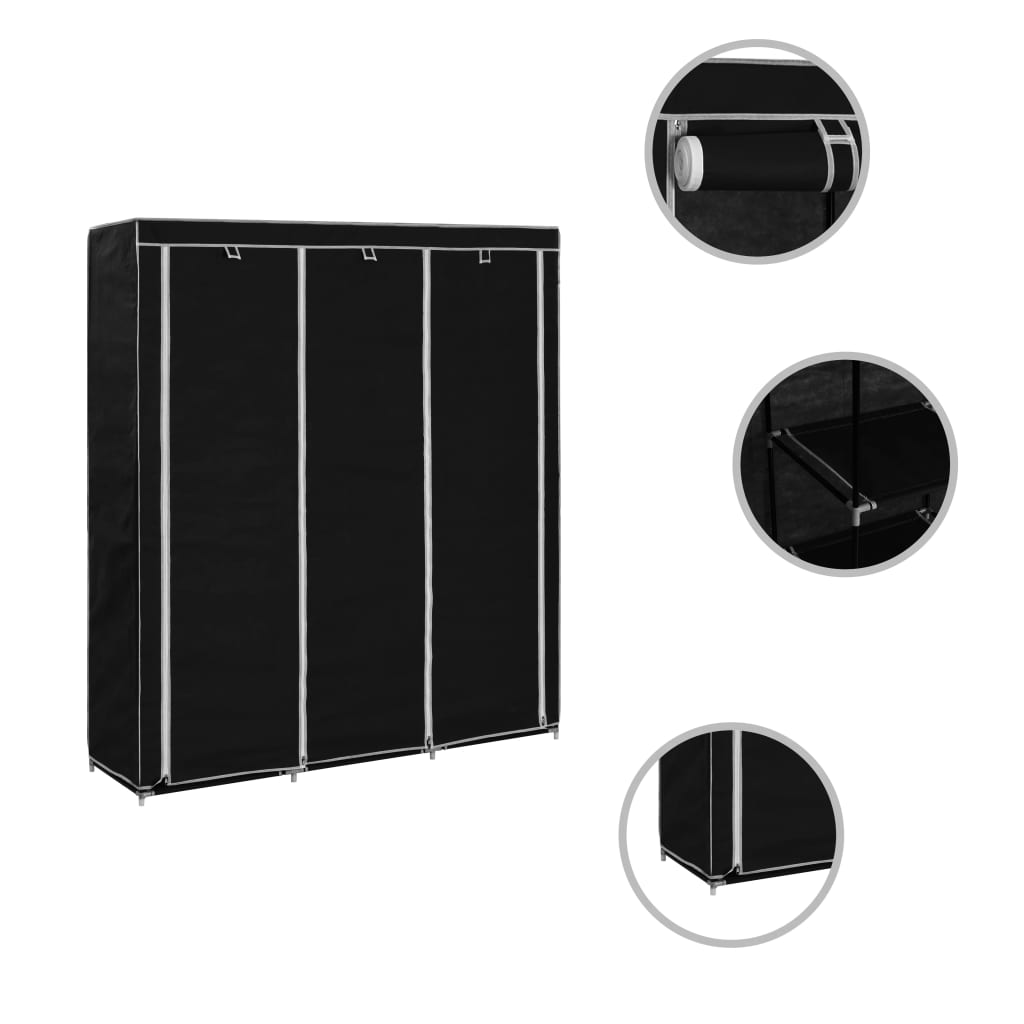 Wardrobe with Compartments and Rods Black 150x45x175 cm Fabric