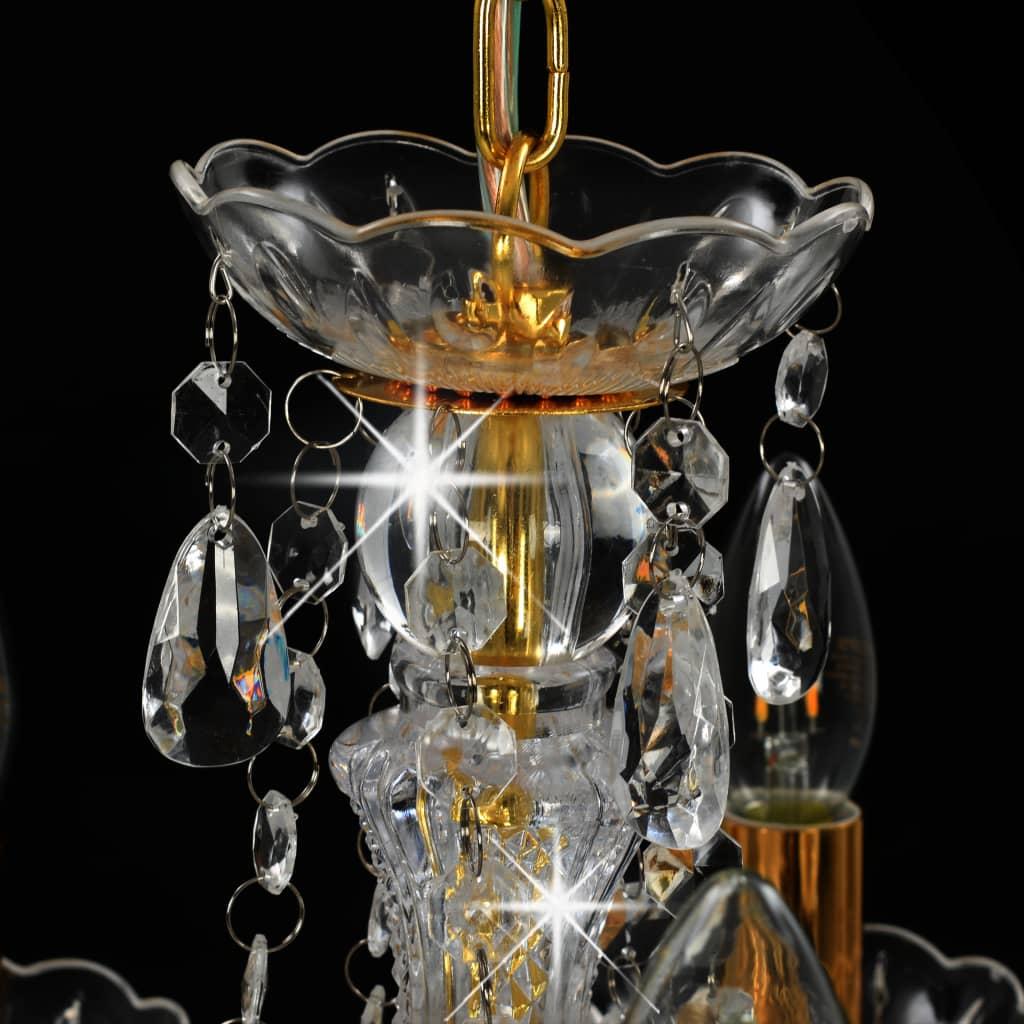 Chandelier with Crystal Beads Golden Round 5 x E14