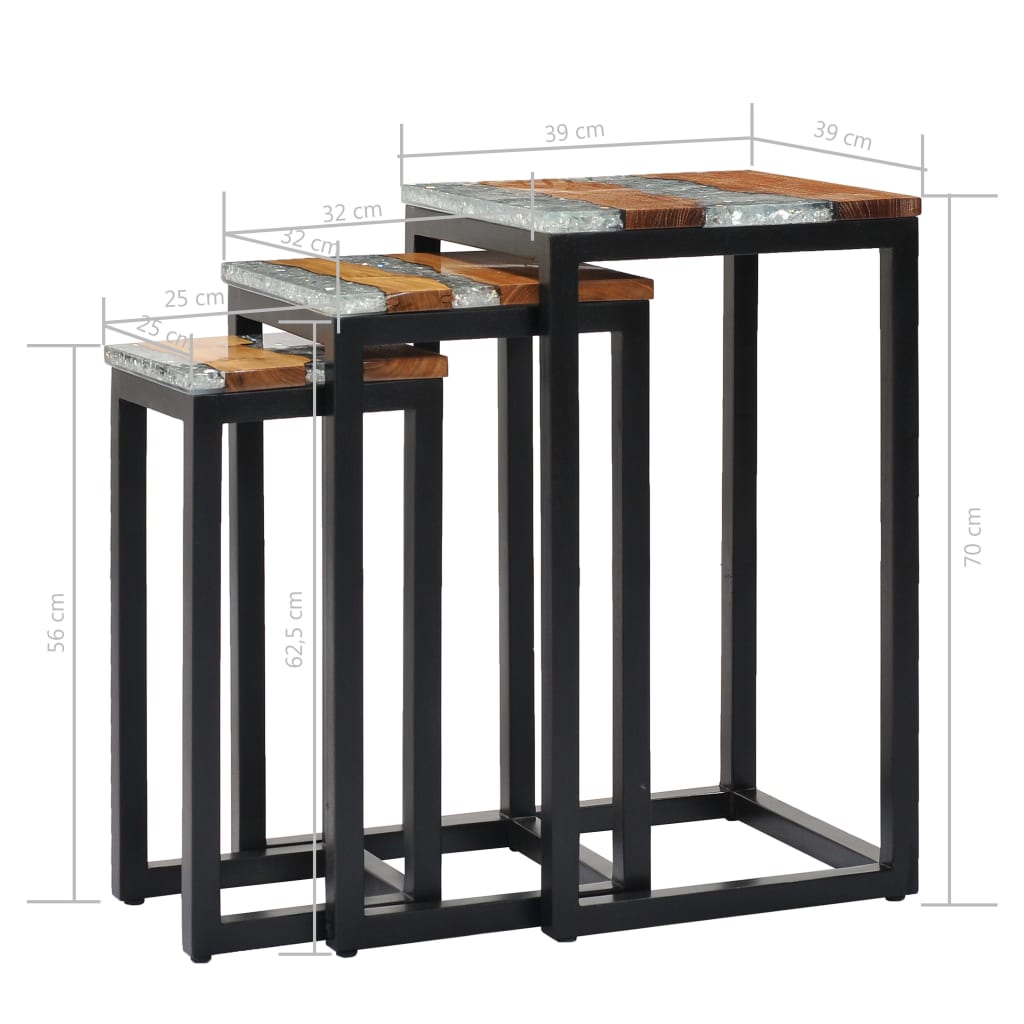 Nesting Tables 3 pcs Solid Teak Wood and Polyresin