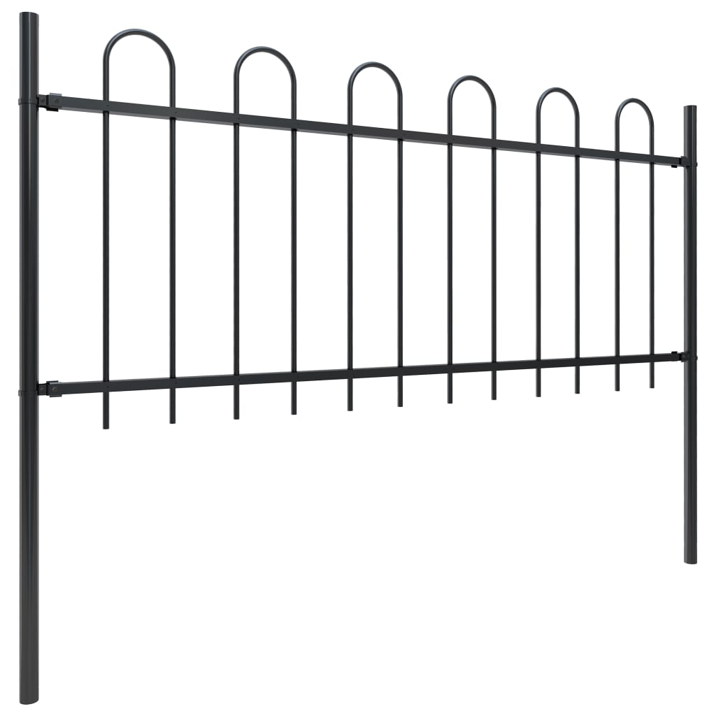 Garden Fence with Hoop Top Steel 1.8 m Black